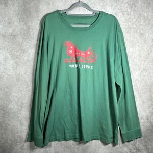 Life Is Good Crusher Tee Shirt Mens 2XL Green Santa Sleigh Mobile Device Holiday